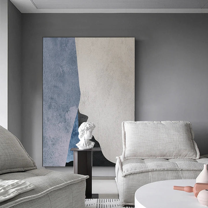 Moderne Geometriske Abstrakte Veggkunst Fin Lerretstrykk - Dristig Minimalistisk Grå Blå Beige Svart Kunstverk - Perfekt for Kontemporær Bolig- og Kontorinnredning | Skanto