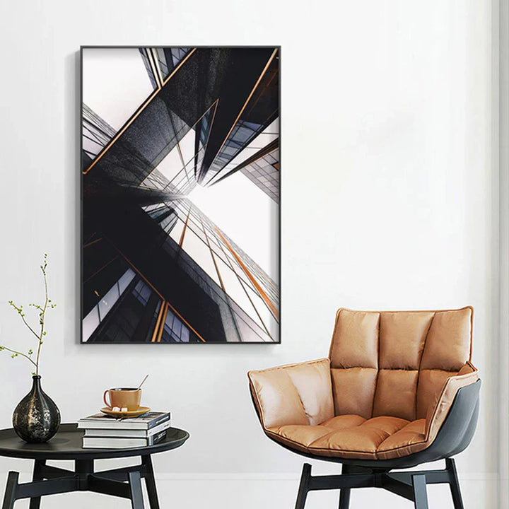 Moderne geometrisk arkitektonisk veggkunst Fine Art lerrettrykk svarte grå oransje abstrakte bilder for stue studio hjemmekontor kunstdekorasjon | Skanto
