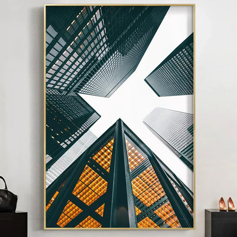 Moderne geometrisk arkitektonisk veggkunst Fine Art lerrettrykk svarte grå oransje abstrakte bilder for stue studio hjemmekontor kunstdekorasjon | Skanto