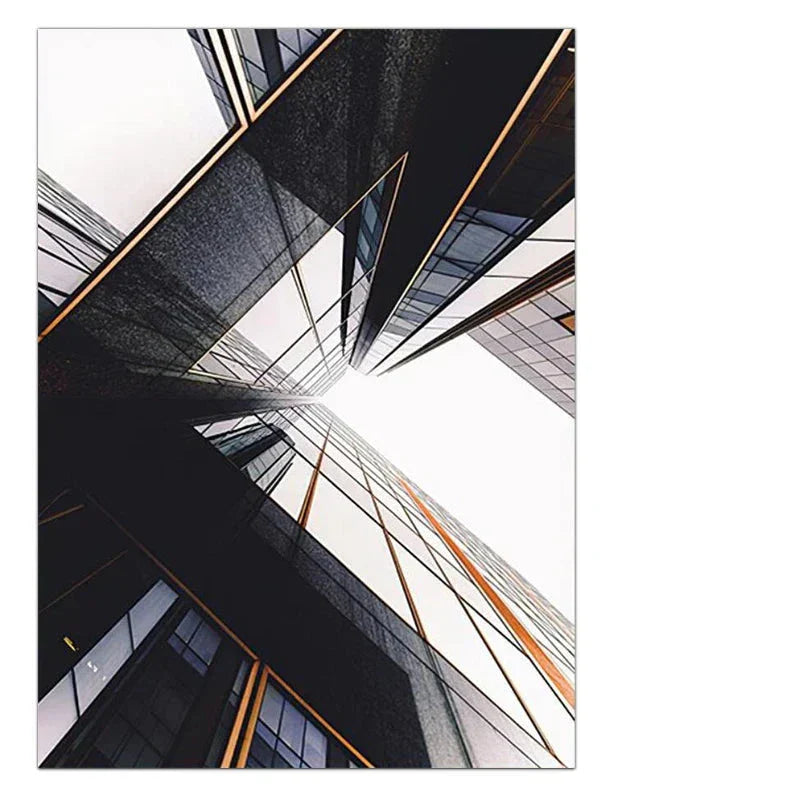 Moderne geometrisk arkitektonisk veggkunst Fine Art lerrettrykk svarte grå oransje abstrakte bilder for stue studio hjemmekontor kunstdekorasjon | Skanto