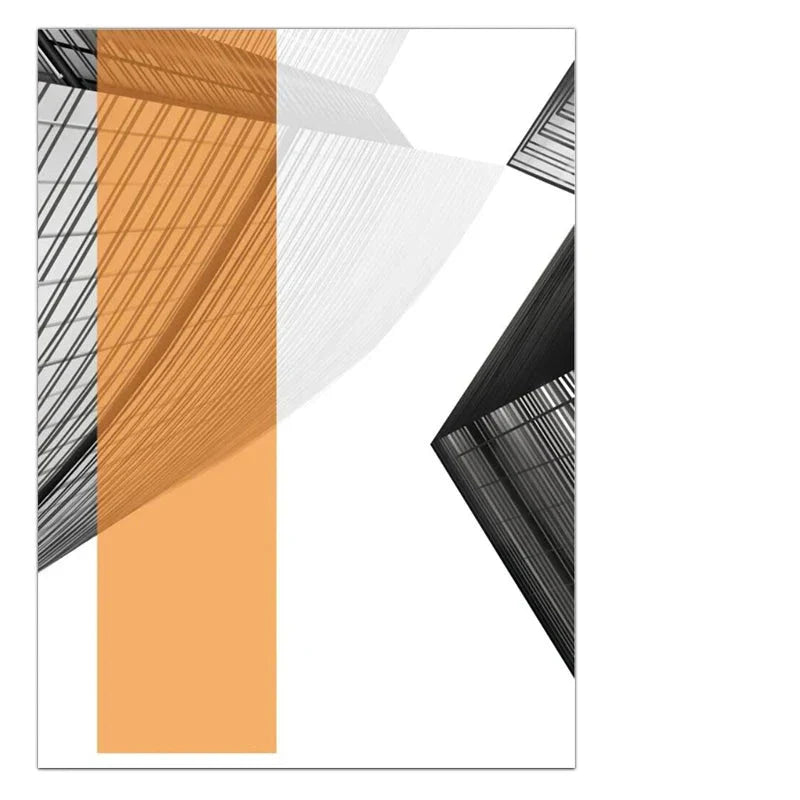 Moderne geometrisk arkitektonisk veggkunst Fine Art lerrettrykk svarte grå oransje abstrakte bilder for stue studio hjemmekontor kunstdekorasjon | Skanto