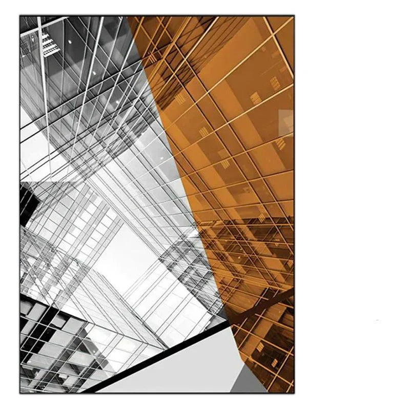 Moderne geometrisk arkitektonisk veggkunst Fine Art lerrettrykk svarte grå oransje abstrakte bilder for stue studio hjemmekontor kunstdekorasjon | Skanto