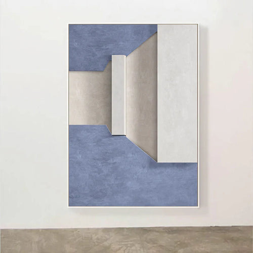 Moderne Minimalistiske Abstrakte Geometriske Lerrettrykk Veggkunst - Tredimensjonalt Design i Blå, Beige og Hvit - Samtidsveggkunst for Stue- eller Kontordekor | Skanto