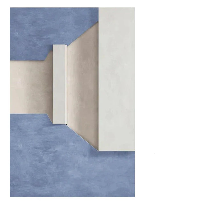 Moderne Minimalistiske Abstrakte Geometriske Lerrettrykk Veggkunst - Tredimensjonalt Design i Blå, Beige og Hvit - Samtidsveggkunst for Stue- eller Kontordekor | Skanto