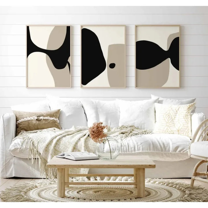 Modern Black Beige Abstract Canvas Art Prints for Living Room Bedroom | Skanto