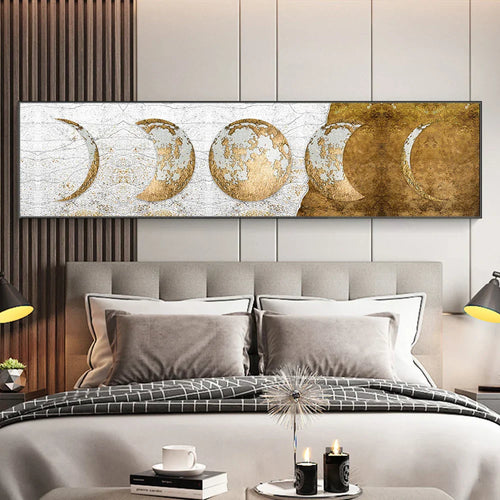 Moderne Rustikale Gyldne Månfasene Veggkunst Fine Art Lerrettrykk Bredformat Bilder Over Sengen Bredde Bilder Over Sofaen | Skanto