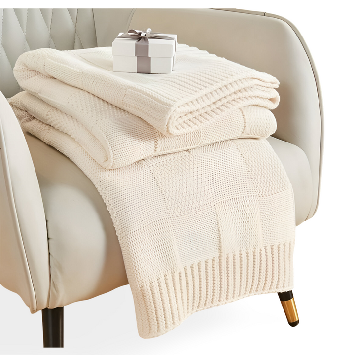 Skanto | Loomvera Plaid | Strikket Teppe Svart-Hvitt | Myk & Hudvennlig | For Alle Sider