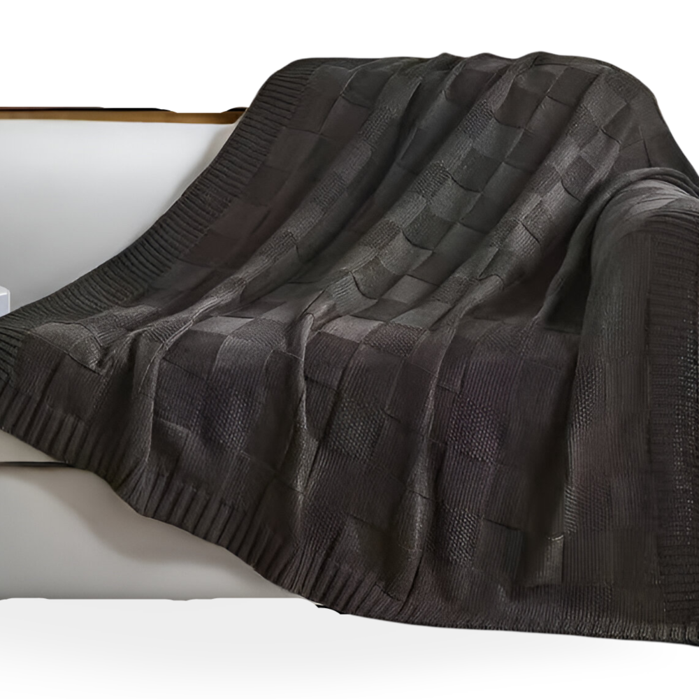 Skanto | Loomvera Plaid | Strikket Teppe Svart-Hvitt | Myk & Hudvennlig | For Alle Sider