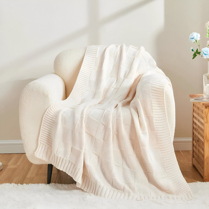 Skanto | Loomvera Plaid | Strikket Teppe Svart-Hvitt | Myk & Hudvennlig | For Alle Sider