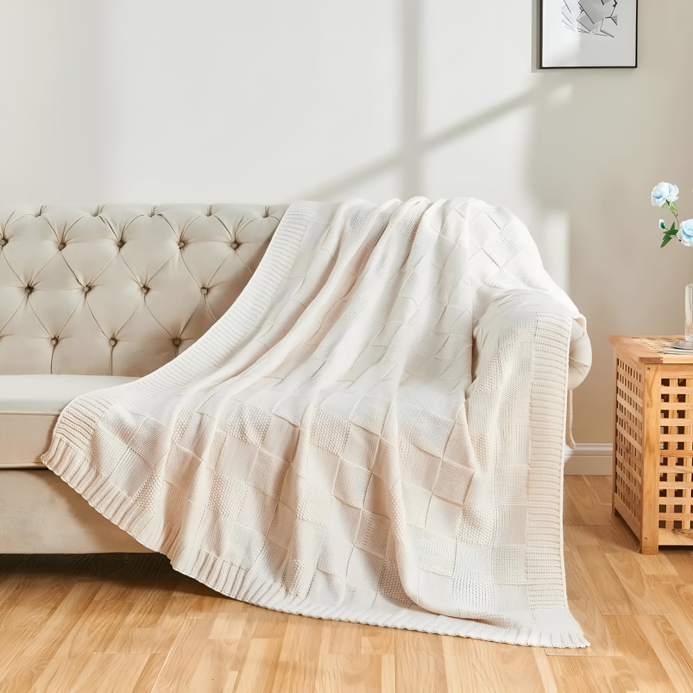 Skanto | Loomvera Plaid | Strikket Teppe Svart-Hvitt | Myk & Hudvennlig | For Alle Sider
