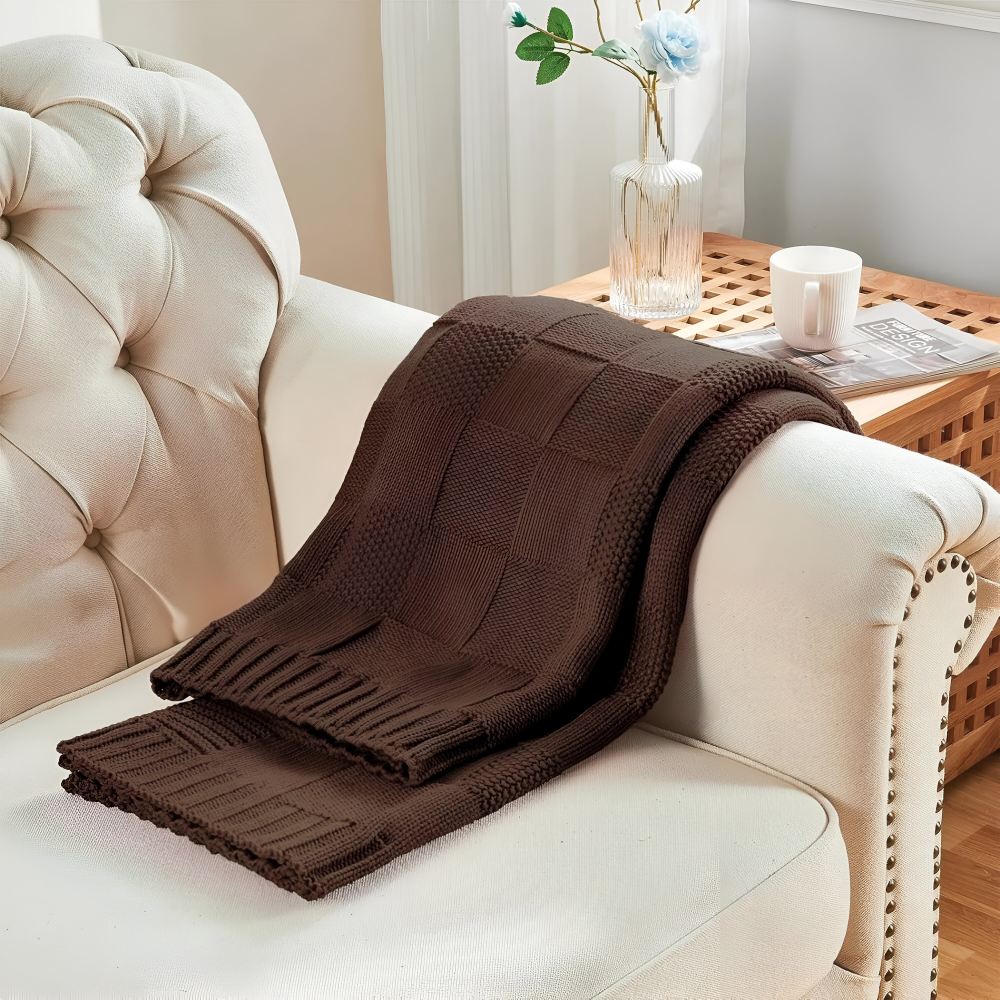 Skanto | Loomvera Plaid | Strikket Teppe Svart-Hvitt | Myk & Hudvennlig | For Alle Sider
