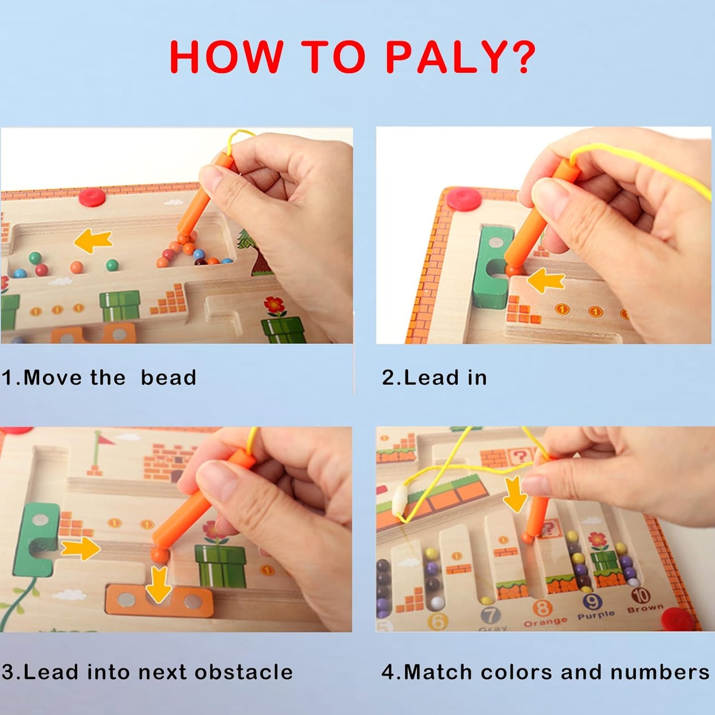 Norvo | BeadyPlay | Montessori Magnetisk Aktivitetsbrett for Barn med 55 Fargerike Magnetiske Perler - Sikker Treleketøy for 3+ År