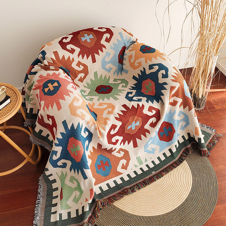 Color Block Rute Fringe Trim Sofa Blanket Cover | Skanto