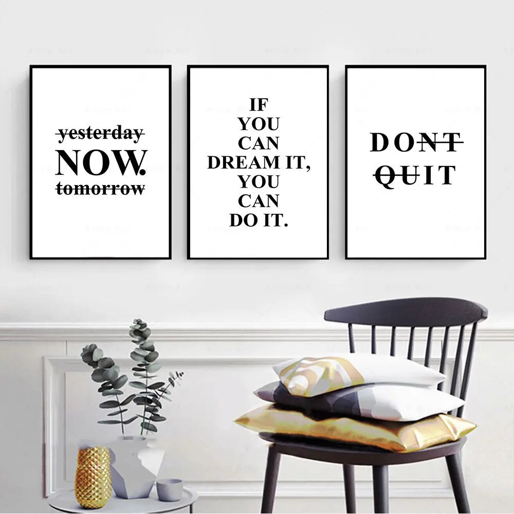 Motivational Words Wall Art Canvas Prints Black & White Inspirational Quotes Posters For Living Room Bedroom Study Room Art Decor | Skanto