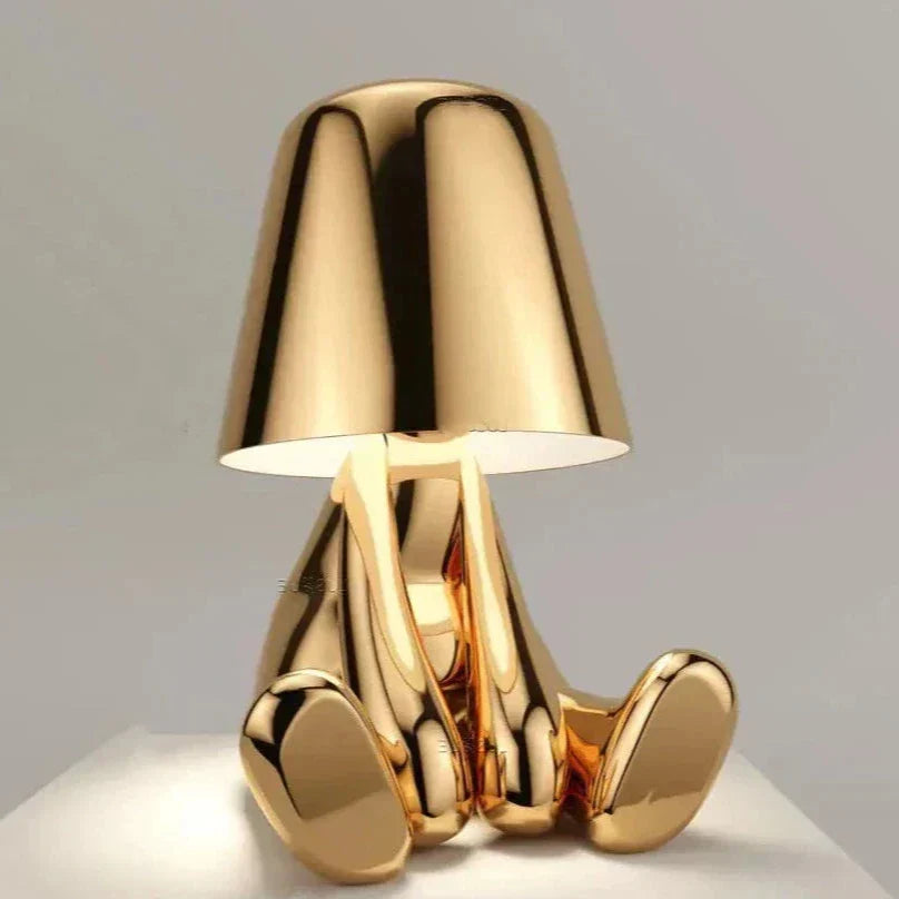 Skanto | Golden Man LED Tenke Bordlampe – Leken Nattbordlampe for Soverom & Dekor