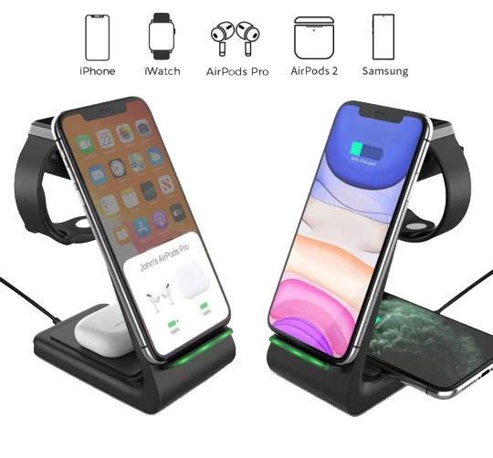 Skanto | 3-i-1 Trådlader for Smarttelefon, Smartklokke og Ørepropper