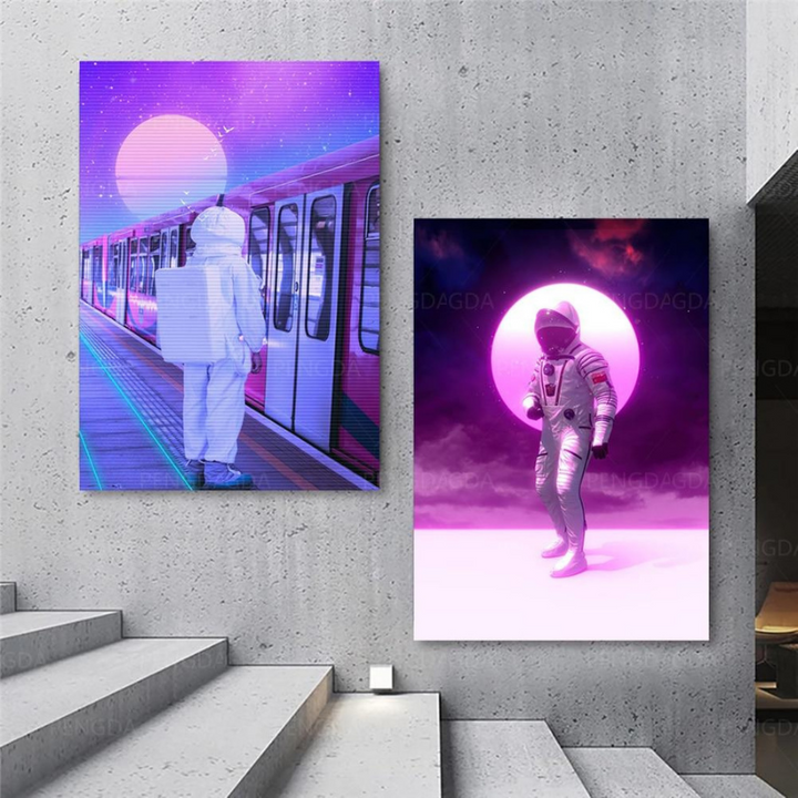 Astronout Synthwave - Lerret Veggkunst Maleri | Skanto