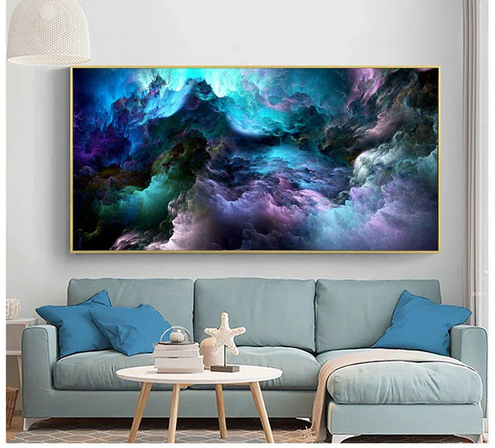 Mystiske Alien Skystoffer Veggkunst Fine Art Lerretstrykk Livlig Blå Lilla Abstrakt Bilde For Stue Soverom Inspirerende Innredning | Skanto