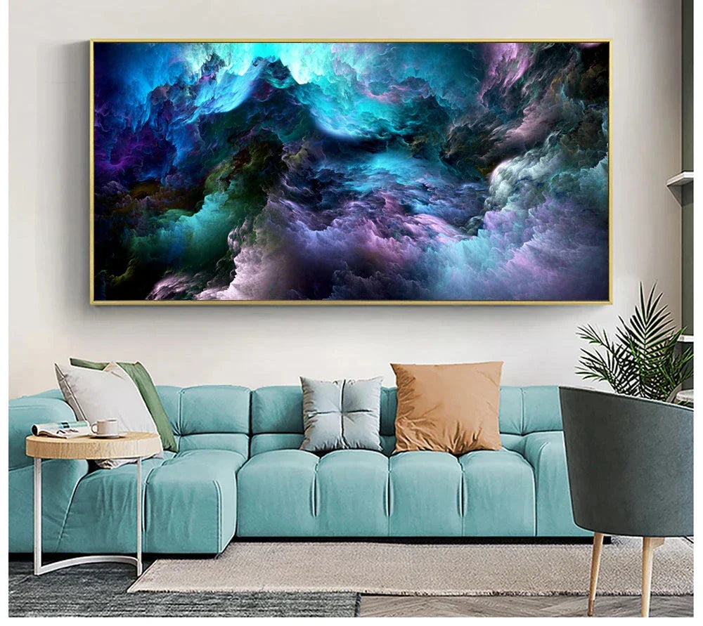 Mystiske Alien Skystoffer Veggkunst Fine Art Lerretstrykk Livlig Blå Lilla Abstrakt Bilde For Stue Soverom Inspirerende Innredning | Skanto