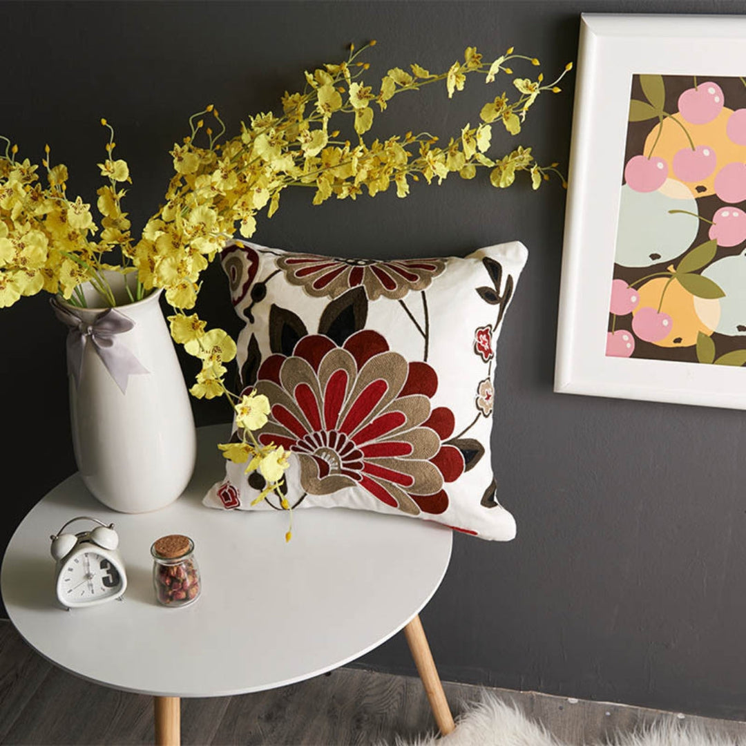 Skanto | Fleur Klassisk Broderi Fyrkantet Sofa Putetrekk