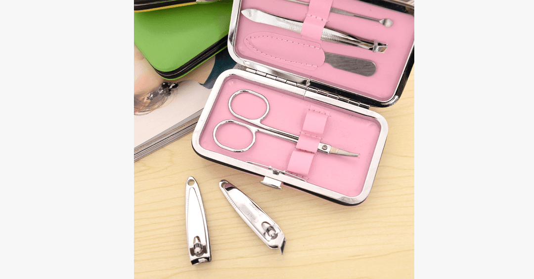 Skanto | 7-delt neglklipper sett - Leveres i et rosa etui - Perfekt for manicure!