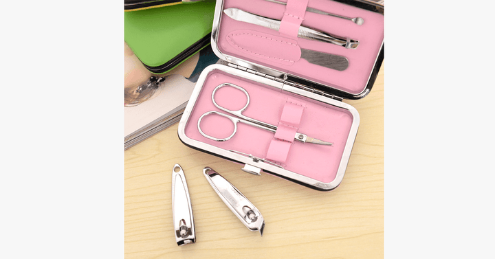 Skanto | 7-delt neglklipper sett - Leveres i et rosa etui - Perfekt for manicure!