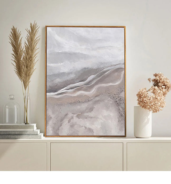 Neutral Tones Pink Abstract Ocean Coastline Wall Art Fine Art Canvas Print Minimalist Pictures For Living Room Bedroom Art Decor | Skanto
