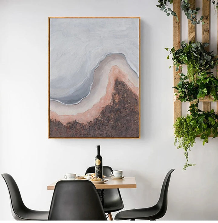 Neutral Tones Pink Abstract Ocean Coastline Wall Art Fine Art Canvas Print Minimalist Pictures For Living Room Bedroom Art Decor | Skanto