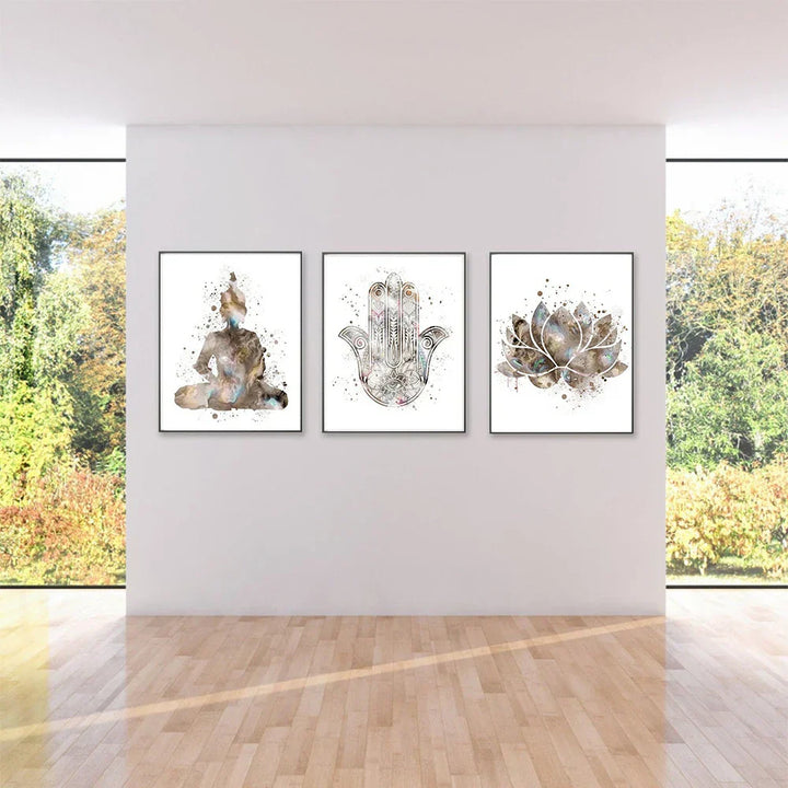 Neutrale farger Minimalistiske meditasjonsplakater veggkunst Fin kunst lerretsutskrifter lotusblomst Buddha bilder for yoga studio soverom stue kunstdekorasjon | Skanto