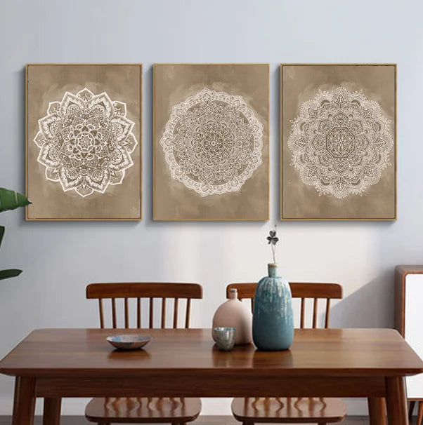 Nøytrale farger Rustikale Mandala Plakat Fine Art Lerretstrykk Veggkunst Bilder For Stue Soverom Kunst For Salong Spa Butikk Veggdekorasjon | Skanto