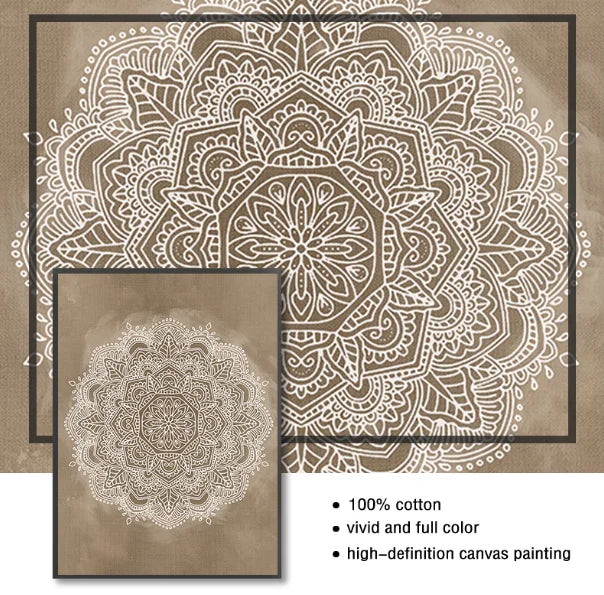 Nøytrale farger Rustikale Mandala Plakat Fine Art Lerretstrykk Veggkunst Bilder For Stue Soverom Kunst For Salong Spa Butikk Veggdekorasjon | Skanto