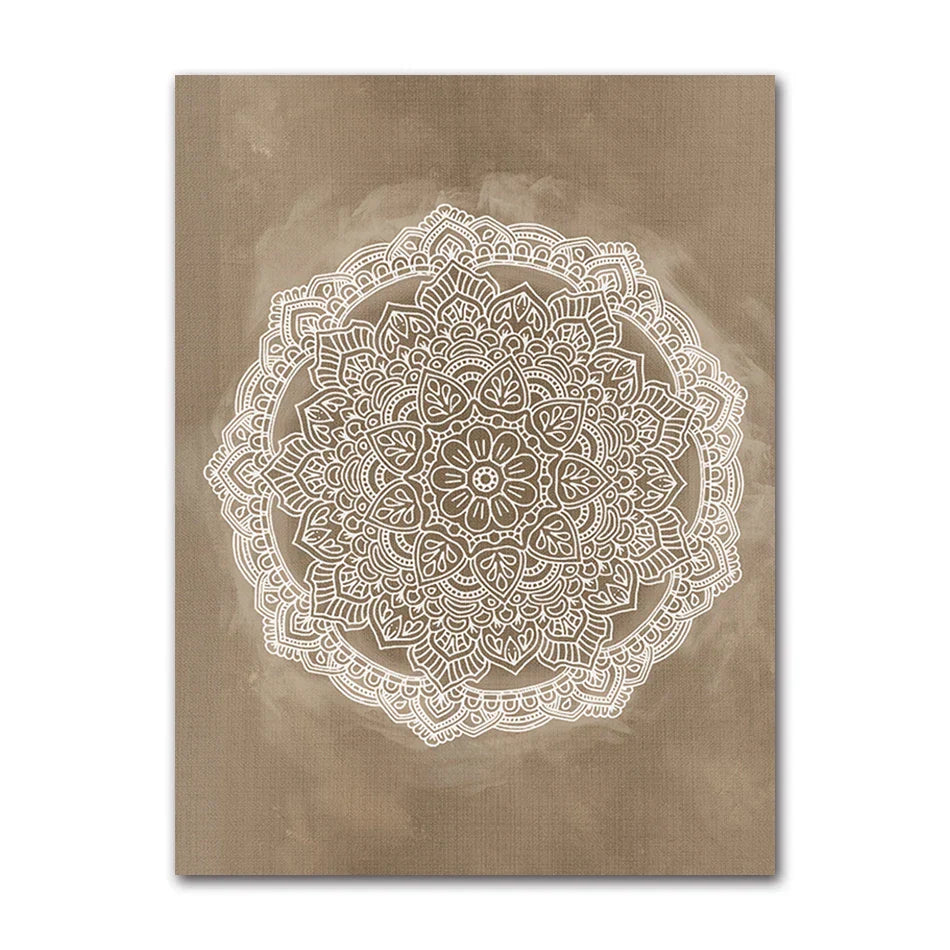 Nøytrale farger Rustikale Mandala Plakat Fine Art Lerretstrykk Veggkunst Bilder For Stue Soverom Kunst For Salong Spa Butikk Veggdekorasjon | Skanto