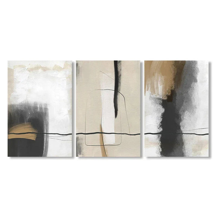 Beige Gray Black Scandinavian Abstract Wall Art Fine Art Canvas Prints Beige Gray Pictures for Minimalist Living Room Art for Modern Interiors | Skanto