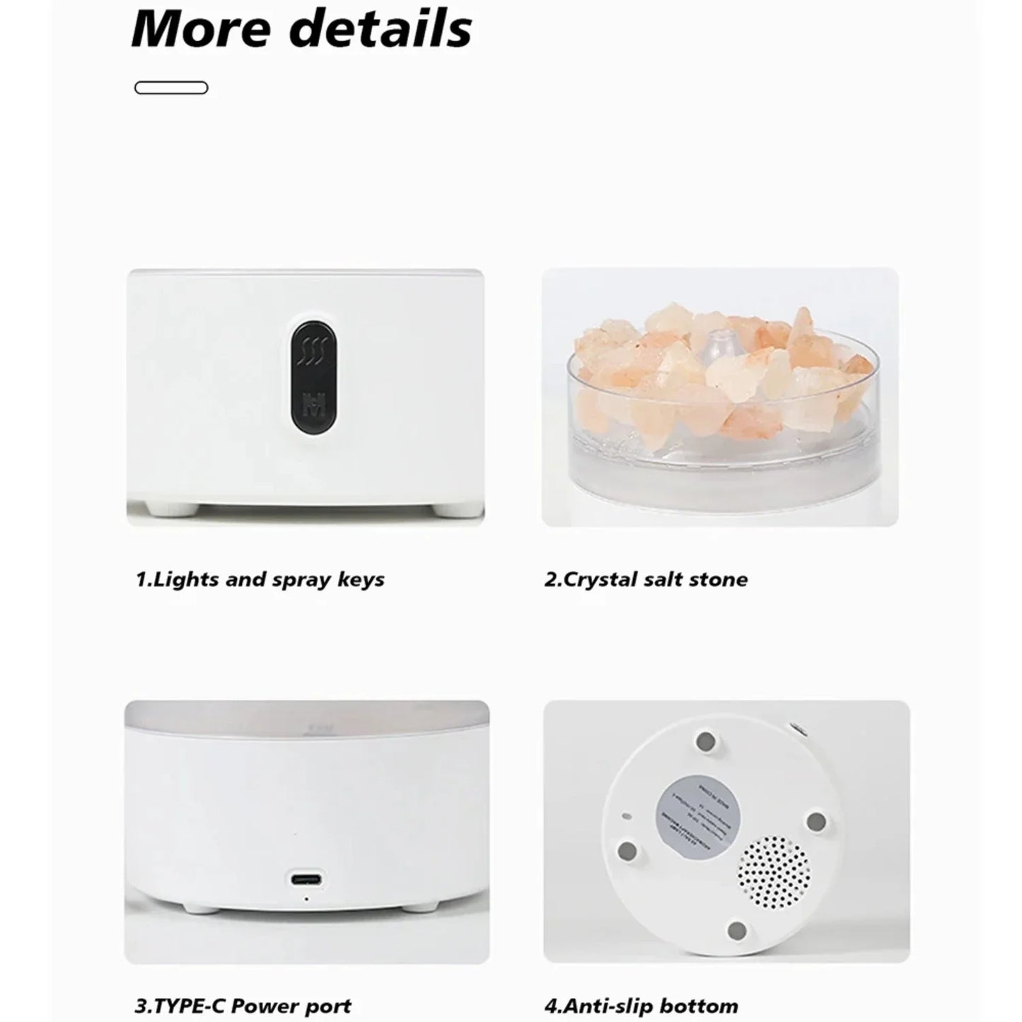 Norvo | Salt Lampe Diffuser - USB Ultrasonic Essensiell Olje Luftfukter med Himalaya Saltkrystaller & Nattlys