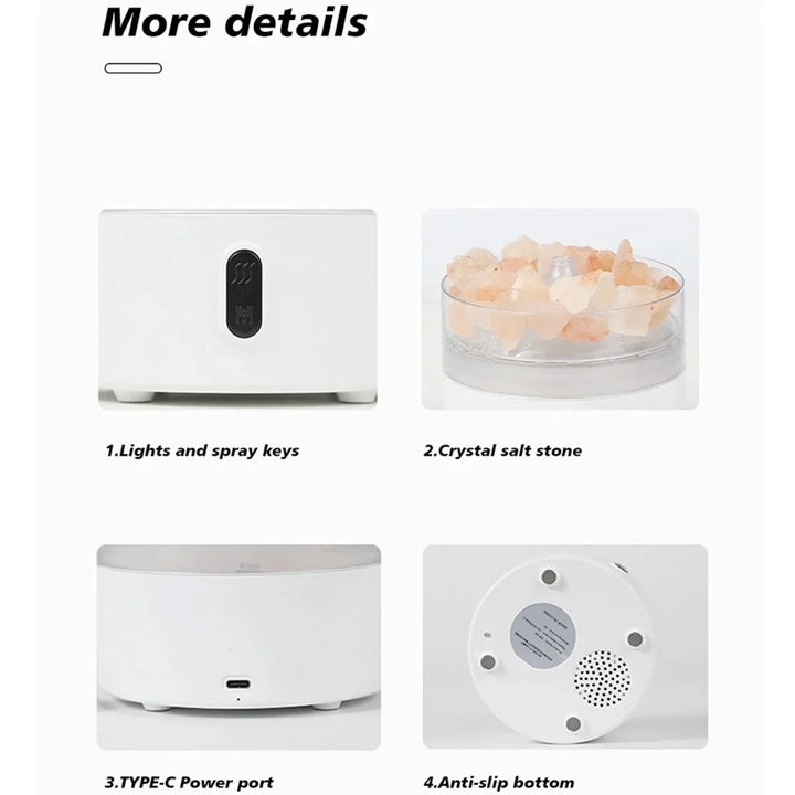 Skanto | Saltlampe Diffuser - USB Ultralyd Essensiell Olje Fuktiggjør med Himalaya Saltkrystaller & Nattlys