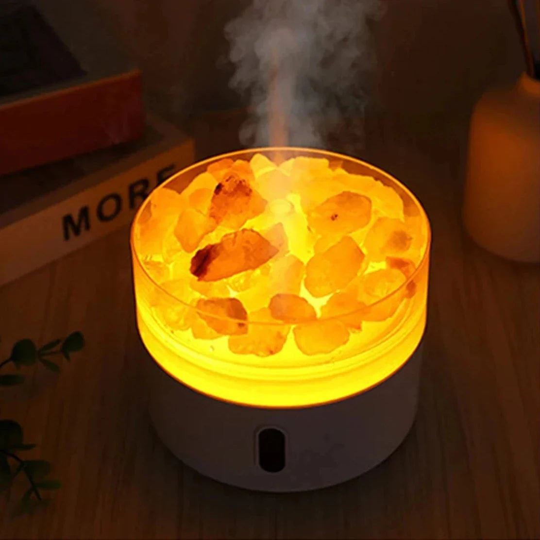 Norvo | Salt Lampe Diffuser - USB Ultrasonic Essensiell Olje Luftfukter med Himalaya Saltkrystaller & Nattlys