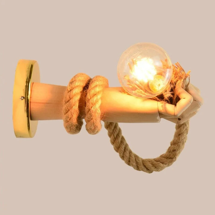 Kreativ vegglampe i tau-design med håndtak – Rustikk LED-lampe for stue og gang | Skanto