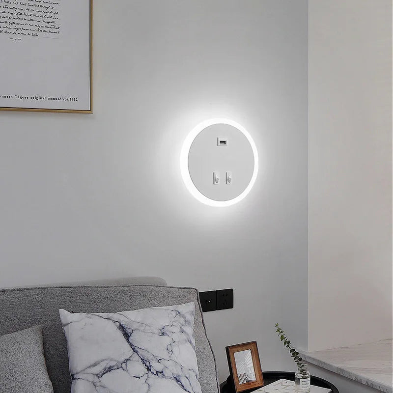 Moderne LED Vegglampe med USB-ladingsfunksjon – Dimbar, Ambient belysning for stue og soverom | Skanto