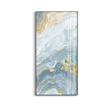 Nordic Aqua Blue Green Golden Fluid Marble Print Wall Art Fine Art Canvas Prints Pictures For Luxury Living Room Foyer Hotel Room Decor | Skanto