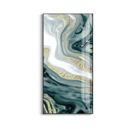 Nordic Aqua Blue Green Golden Fluid Marble Print Wall Art Fine Art Canvas Prints Pictures For Luxury Living Room Foyer Hotel Room Decor | Skanto