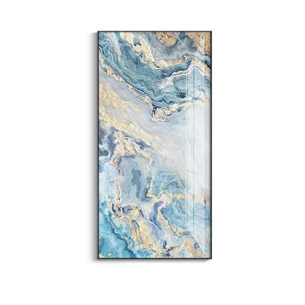 Nordic Aqua Blue Green Golden Fluid Marble Print Wall Art Fine Art Canvas Prints Pictures For Luxury Living Room Foyer Hotel Room Decor | Skanto