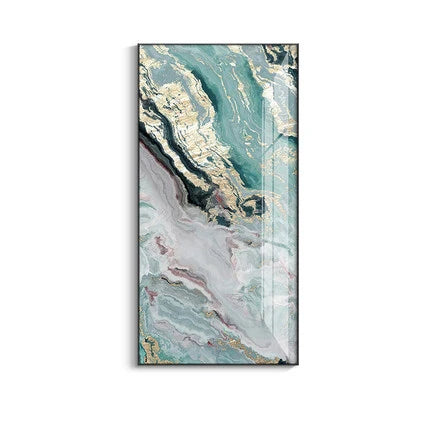 Nordic Aqua Blue Green Golden Fluid Marble Print Wall Art Fine Art Canvas Prints Pictures For Luxury Living Room Foyer Hotel Room Decor | Skanto