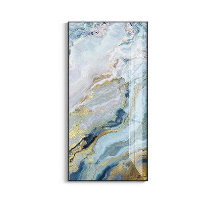 Nordic Aqua Blue Green Golden Fluid Marble Print Wall Art Fine Art Canvas Prints Pictures For Luxury Living Room Foyer Hotel Room Decor | Skanto
