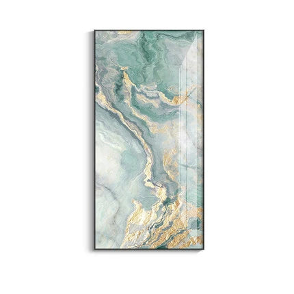Nordic Aqua Blue Green Golden Fluid Marble Print Wall Art Fine Art Canvas Prints Pictures For Luxury Living Room Foyer Hotel Room Decor | Skanto