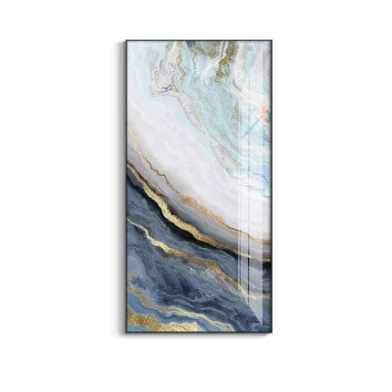 Nordic Aqua Blue Green Golden Fluid Marble Print Wall Art Fine Art Canvas Prints Pictures For Luxury Living Room Foyer Hotel Room Decor | Skanto