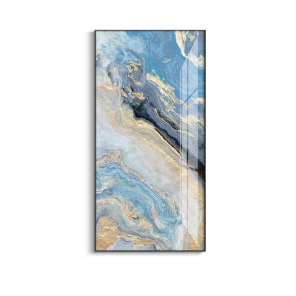 Nordic Aqua Blue Green Golden Fluid Marble Print Wall Art Fine Art Canvas Prints Pictures For Luxury Living Room Foyer Hotel Room Decor | Skanto