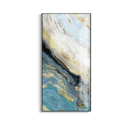 Nordic Aqua Blue Green Golden Fluid Marble Print Wall Art Fine Art Canvas Prints Pictures For Luxury Living Room Foyer Hotel Room Decor | Skanto