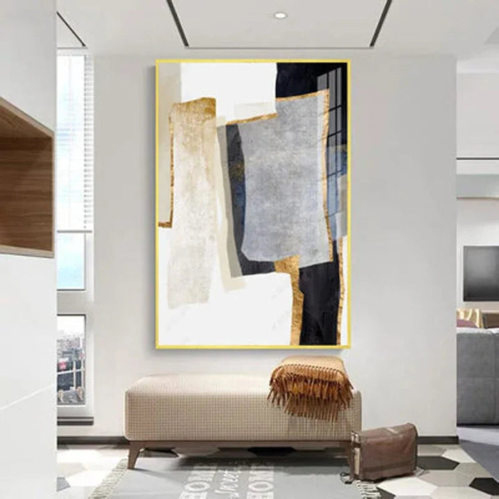 Nordic Abstract Geometric Neutral Colors Golden Beige Gray Wall Art Fine Art Canvas Prints Pictures For Modern Apartment Living Room Decor | Skanto