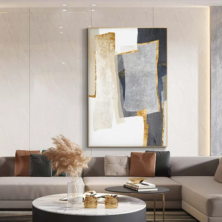 Nordic Abstract Geometric Neutral Colors Golden Beige Gray Wall Art Fine Art Canvas Prints Pictures For Modern Apartment Living Room Decor | Skanto