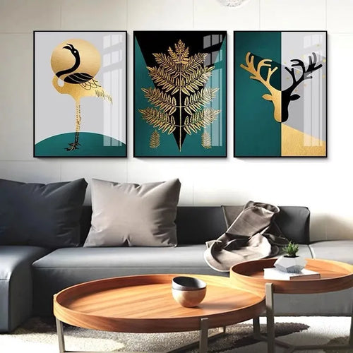 Nordisk Abstrakt Gylden Bjeffer Rein Flamingo Veggkunst Fine Art Lerretstrykk Bilder For Moderne Leilighet Stue Spisestue Kunst Dekor | Skanto